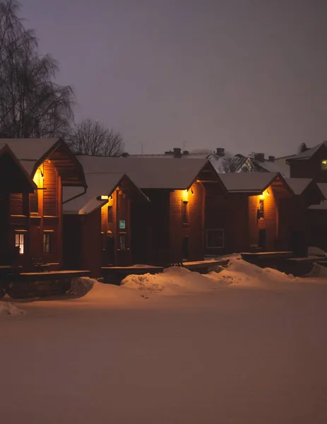 Invierno Navidad Vista Nocturna Porvoo Borga Finlandia Uusimaa Con Nevadas — Foto de Stock