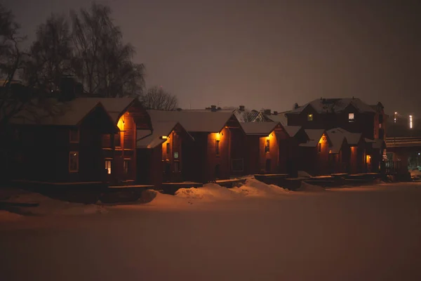 Invierno Navidad Vista Nocturna Porvoo Borga Finlandia Uusimaa Con Nevadas — Foto de Stock