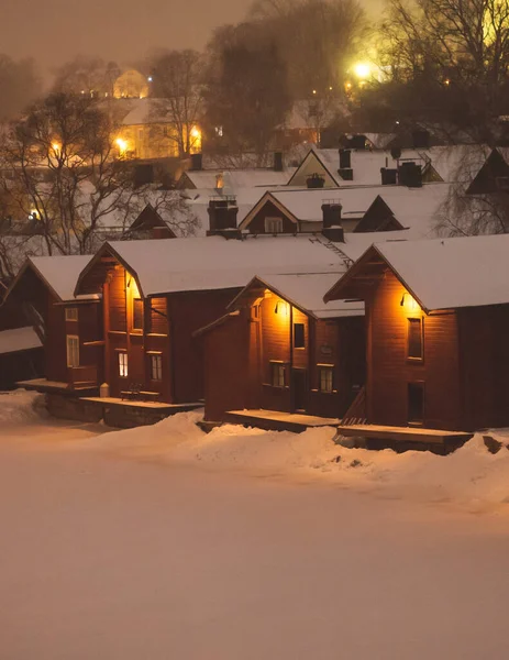 Zimowa Noc Bożego Narodzenia Widok Porvoo Borga Finlandia Uusimaa Śniegiem — Zdjęcie stockowe