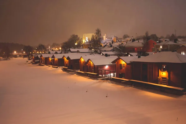 Zimowa Noc Bożego Narodzenia Widok Porvoo Borga Finlandia Uusimaa Śniegiem — Zdjęcie stockowe