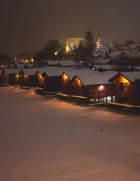 Zimowa Noc Bożego Narodzenia Widok Porvoo Borga Finlandia Uusimaa Śniegiem — Zdjęcie stockowe