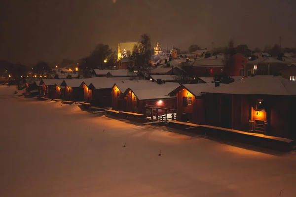 Zimowa Noc Bożego Narodzenia Widok Porvoo Borga Finlandia Uusimaa Śniegiem — Zdjęcie stockowe