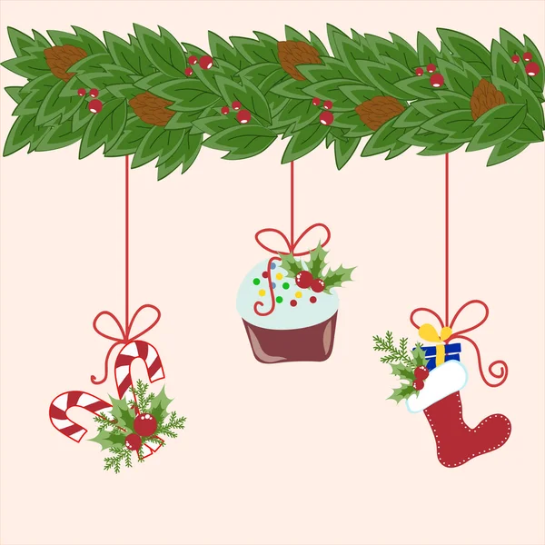 Christmas decorations hanging — Stock Vector