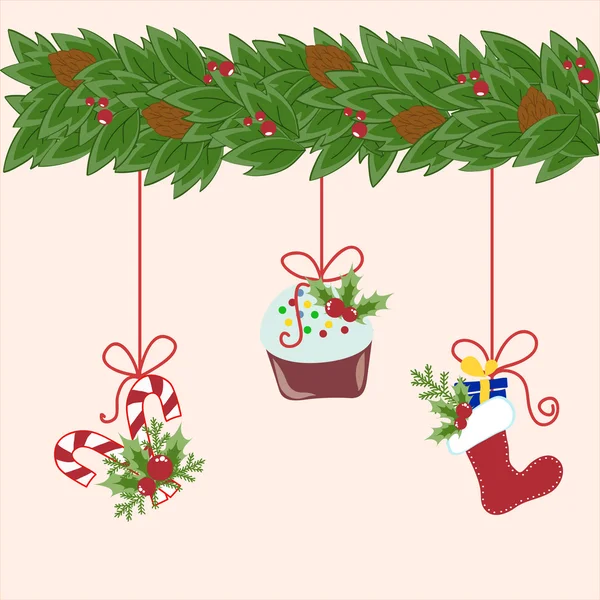 Decoraciones de Navidad colgando — Vector de stock