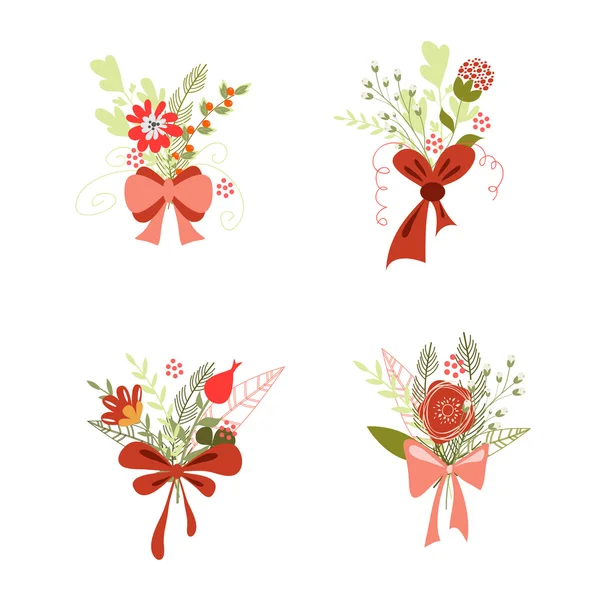 Set of vector flower bouquets — Stock Vector