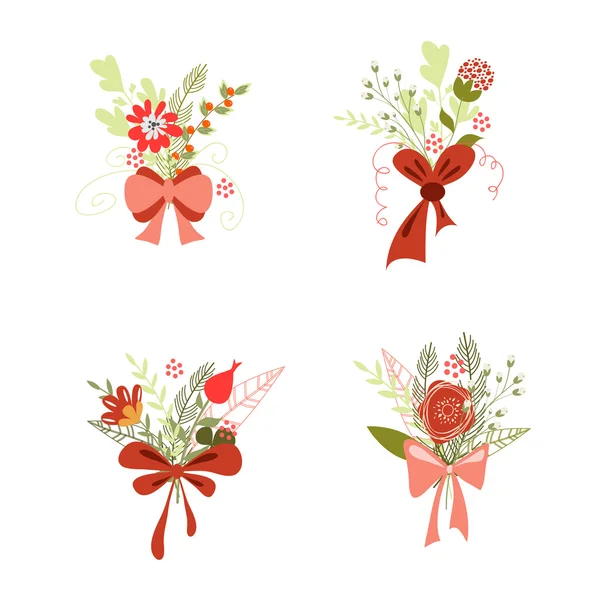 Conjunto de ramos de flores vector — Vector de stock