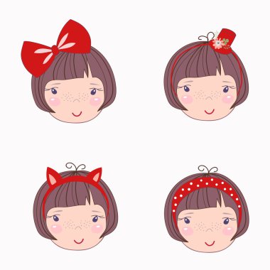 güzel kızın yüzü. Çocuk illüstrasyon karikatür tarzı.