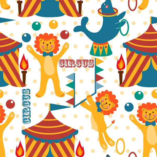 Pattern with cute circus animals. — Stock Vector