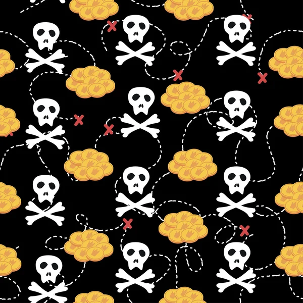 Modèle sans couture avec crânes de dessin animé pirate — Image vectorielle