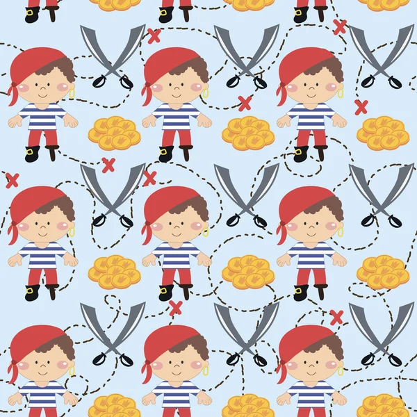 Seamless pattern cartoon pirates. — Stock Vector