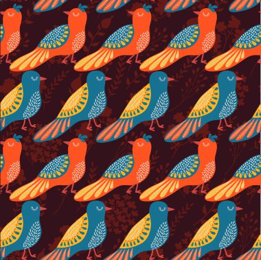 kuşlar ve çiçekler retro tarzı desen