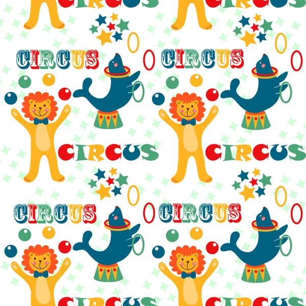 Seamless pattern with cute circus animals — Stock Vector