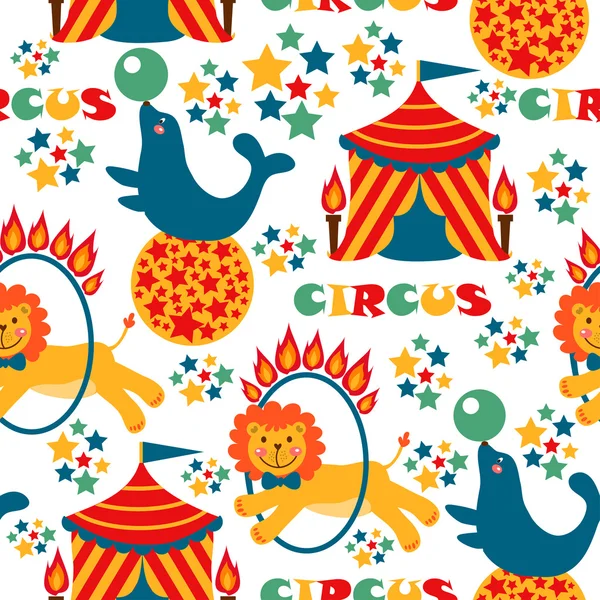 Pattern with cute circus animals — Stock Vector