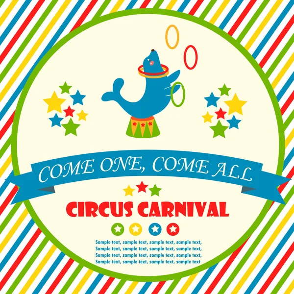 Diseño de tarjetas de fiesta Circus para niños. ilustración vectorial — Vector de stock