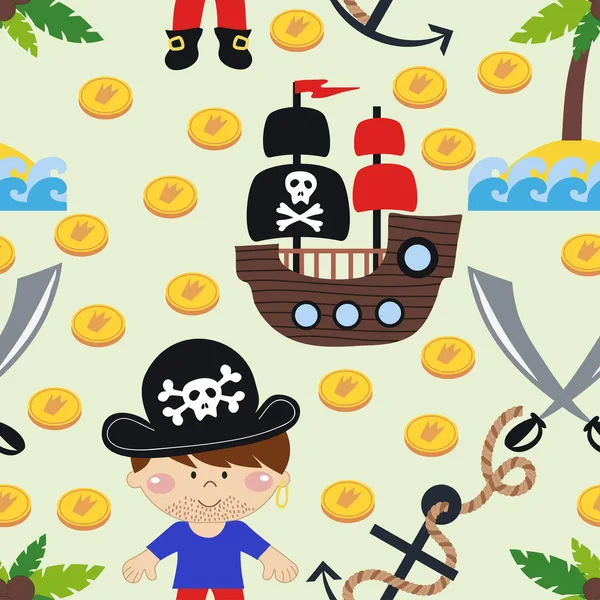 Seamless pattern cartoon pirates. vector illustration — Stock Vector