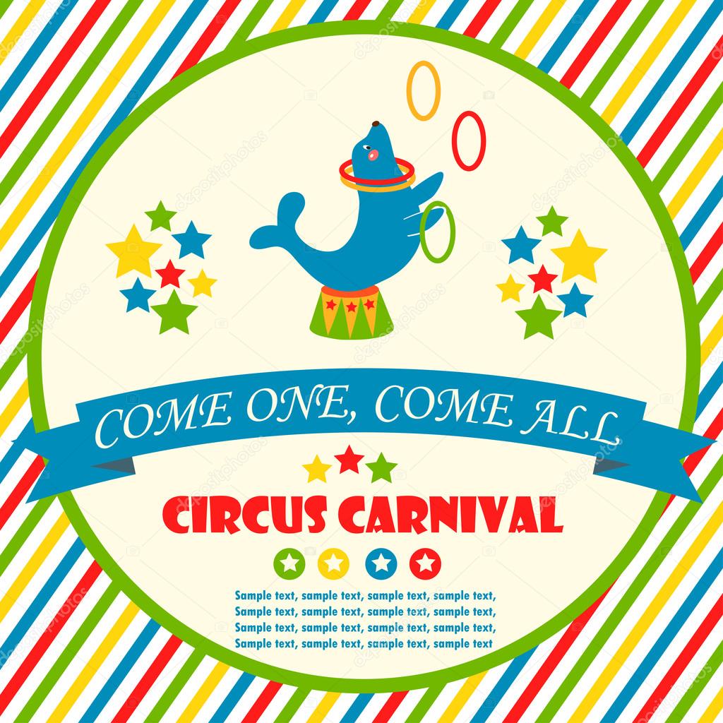 Circus party card design for kids. vector illustration