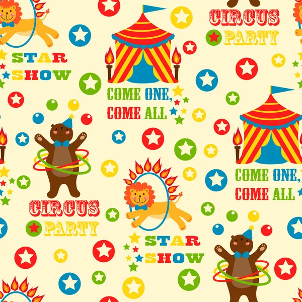 Seamless pattern with cute circus animals. vector illustration — Stock Vector