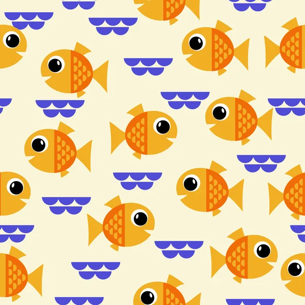 Marine seamless pattern with cartoon fish and algae. vector illustration — Stock Vector