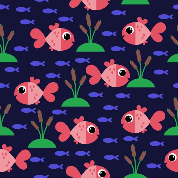 Modèle marin sans couture avec des poissons de dessin animé et des algues. illustration vectorielle — Image vectorielle