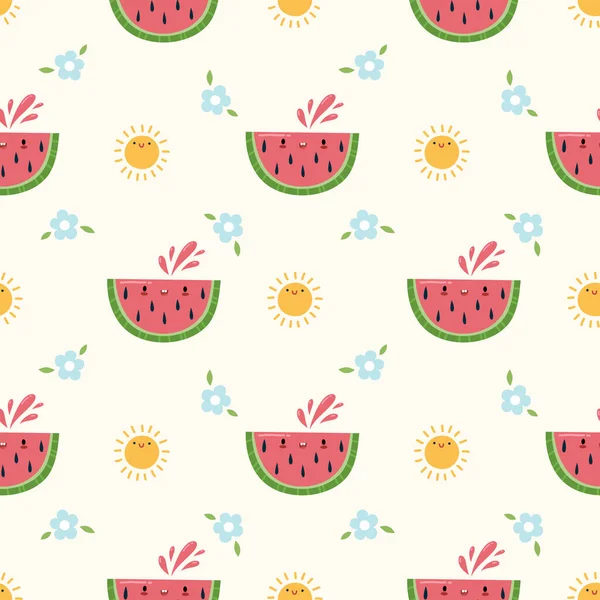 Cute Kawaii Summer Fruit Armelon Seamless Pattern Детская Векторная Иллюстрация — стоковый вектор