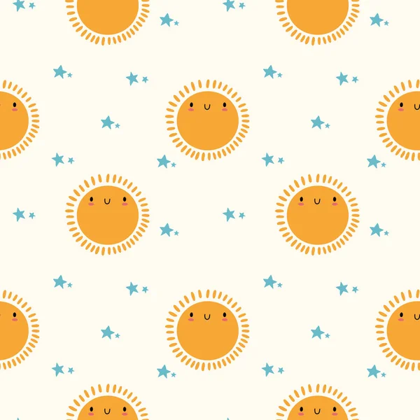 Cute Kawaii Summer Fruit Seamless Pattern Kids Cartoon Character Vector — Archivo Imágenes Vectoriales