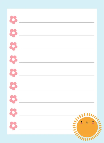 Happy Cute Kawaii Summer Fruit Weekly Daily Planner Note Paper — Image vectorielle