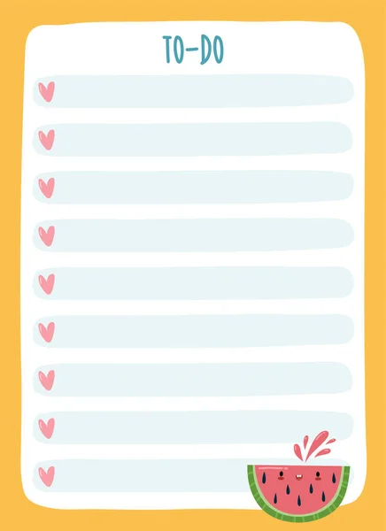 Happy Cute Kawaii Summer Fruit Weekly Daily Planner Note Paper — 图库矢量图片