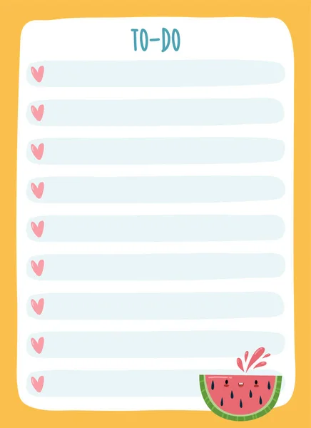 Happy Cute Kawaii Summer Fruit Weekly Daily Planner Note Paper — Stockvector