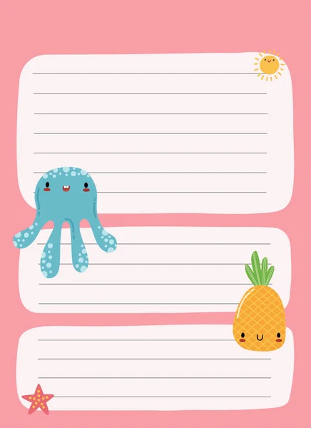 Happy Cute Kawaii Summer Fruit Weekly Daily Planner Note Paper — Stock Vector