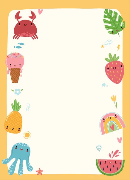 Happy Cute Kawaii Summer Fruit Weekly Daily Planner Note Paper — Stock Vector