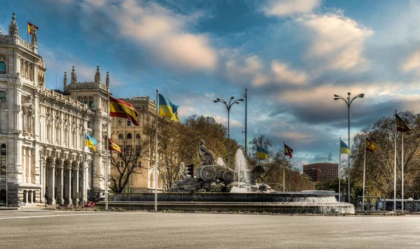 Slavná Cibeles Fontána Madridu Španělsko — Stock fotografie