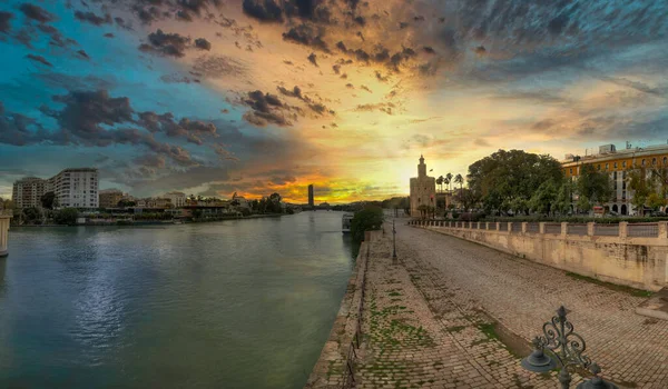 Torre Del Oro Shores Guadalquivir River Seville Spain — Stock fotografie