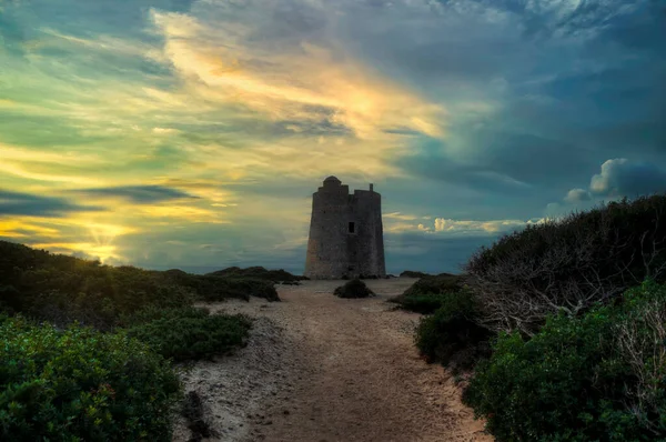 Torre Ses Portes Přírodní Rezervaci Solných Bytů Ibize Baleárské Ostrovy — Stock fotografie