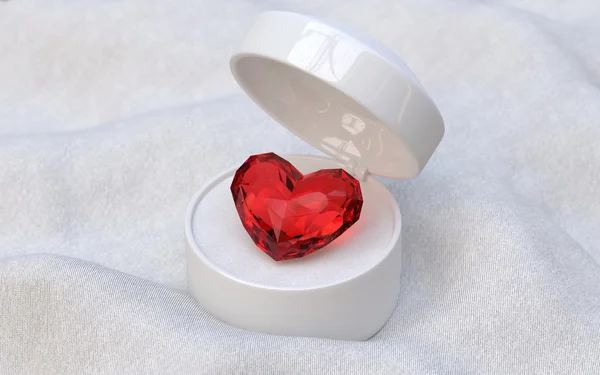 Ruby gemstone in jewelry white box — Stock Photo, Image