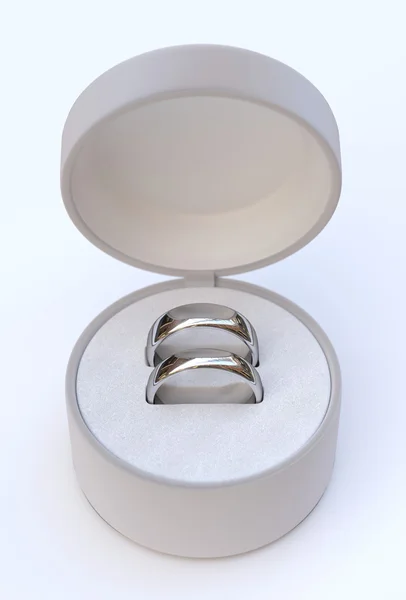 Couple of gold wedding rings in jewelry white box — Stock Photo, Image