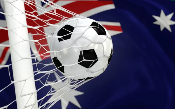 Australia sventola bandiera e pallone da calcio in rete gol — Foto Stock