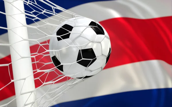 Costa Rica schwenkt Fahne und Fußball im Tornetz — Stockfoto