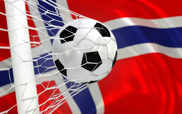 ノルウェーのゴールネットに旗、サッカー ボールを振る — ストック写真