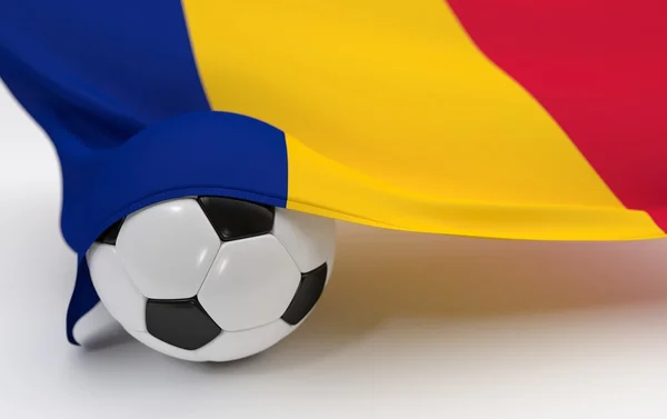 Drapeau Roumanie avec ballon de football de championnat — Photo