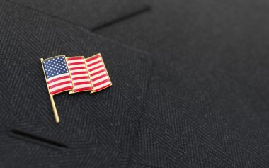 USA flag lapel pin on the collar of a business suit clipart