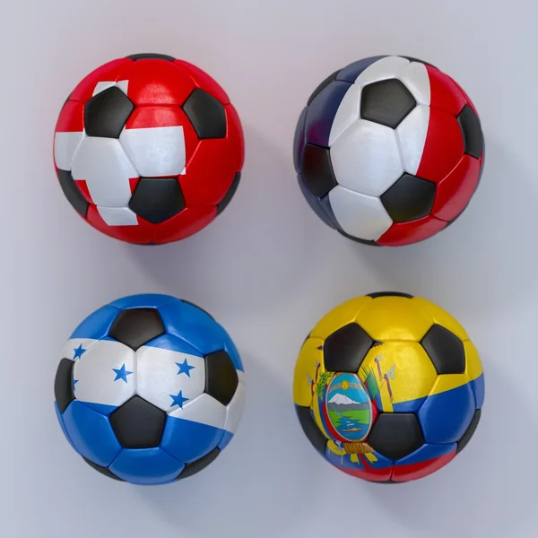 Balles de football avec drapeaux de Suisse, Honduras, France, Equateur — Photo