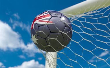 Australien-Flagge und Fußball-Ball im Tornetz