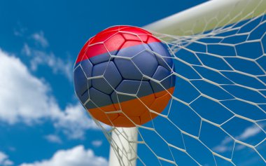 Ermenistan bayrağı ve futbol topu kalede net