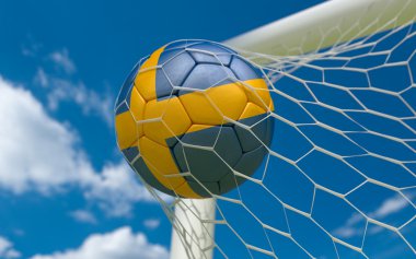 İsveç bayrağı ve futbol topu kalede net