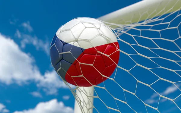 Czech Republic flag and soccer ball in goal net — Stock Photo, Image