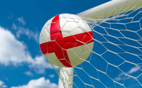 England flag and soccer ball in goal net — Stock Photo, Image