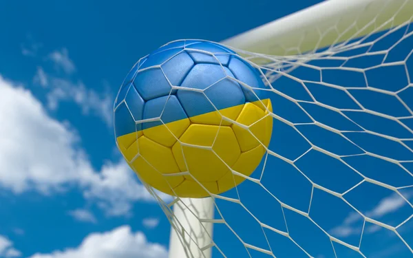 Ukrayna bayrağı ve futbol topu kalede net