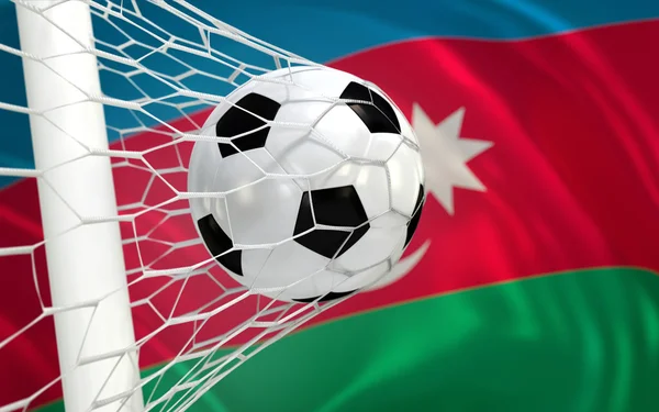 Flag of Azerbajan and soccer ball in goal net — Stock Photo, Image