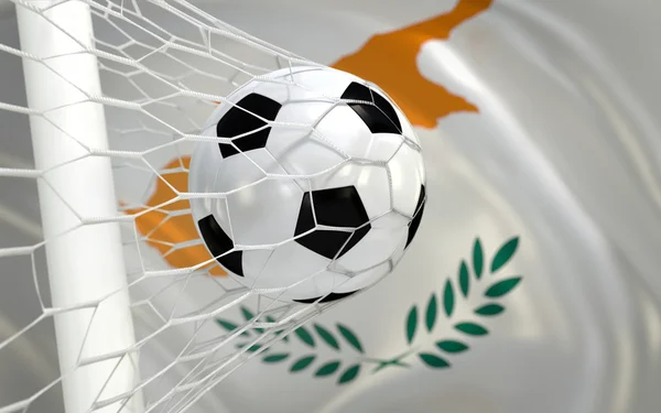 Vlag van cyprus en voetbal bal in doel netto — Stockfoto