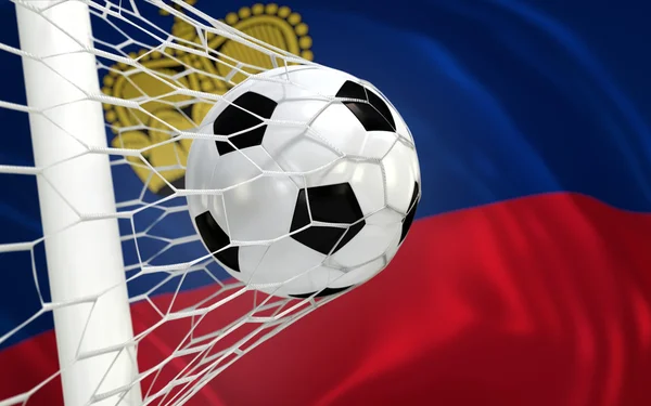 Vlag van liechtenstein en voetbal bal in doel netto — Stockfoto